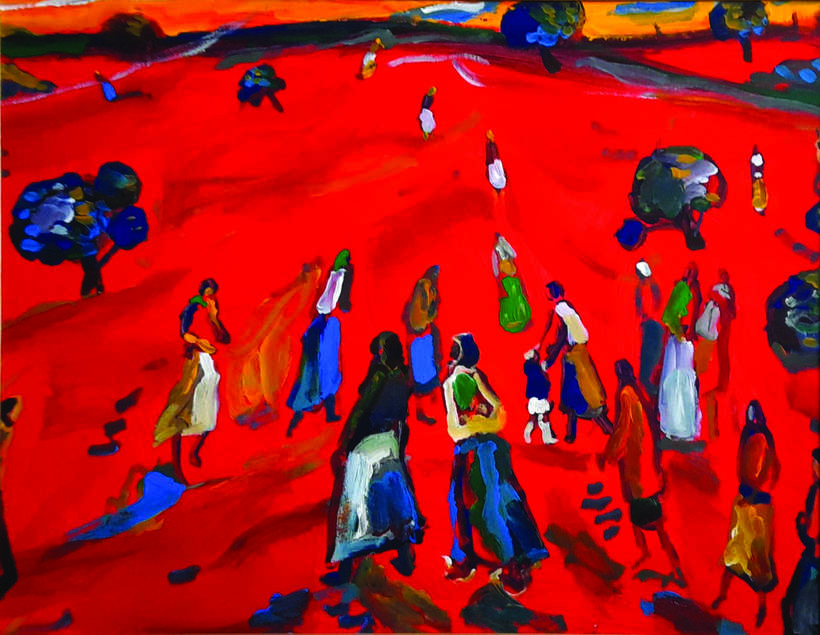 О. Чернов. Женщины на красном холме. Холст, акрил. 2015 г.   