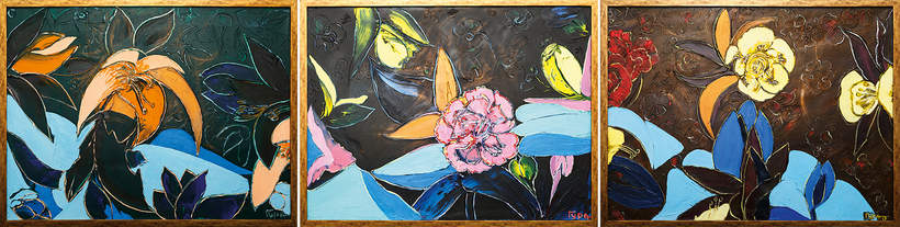 "ПО ЛУННОЙ ДОРОЖКЕ. ТРИПТИХ. 2013. Холст, масло. 60х240" 