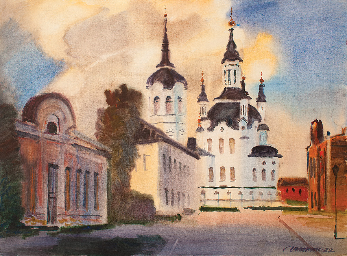 Тобольск. Церковь Захария и Елизаветы. Бумага, акварель. 55 х 75 см. 2022 г. 